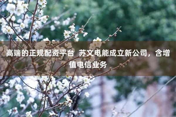 高端的正规配资平台  苏文电能成立新公司，含增值电信业务